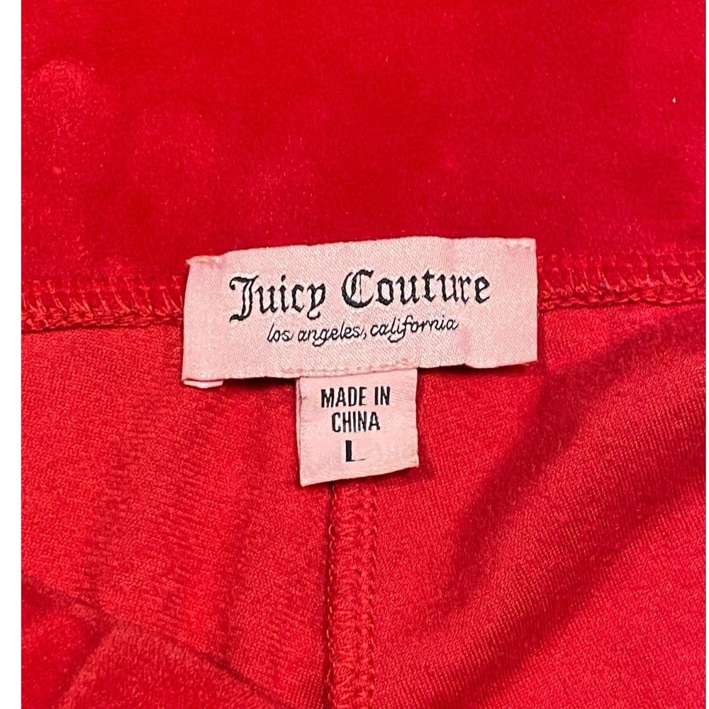 Juicy Couture Velour‎ Red LARGE Rhinestone Spell-out Sweatpants Flare Leg Y2k - Picture 4 of 9